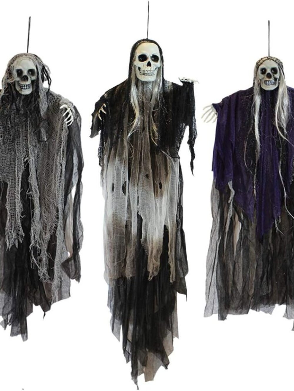 3 Pack Hanging Halloween Skeleton Ghosts Decorations, Grim Reapers for Best Hall